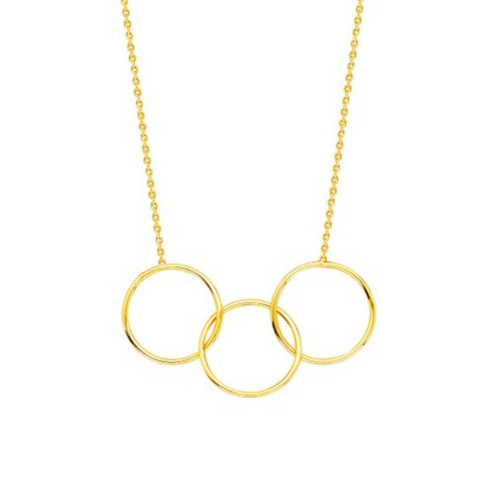 14K Solid Yellow Real Fine Gold Triple Circle Necklace